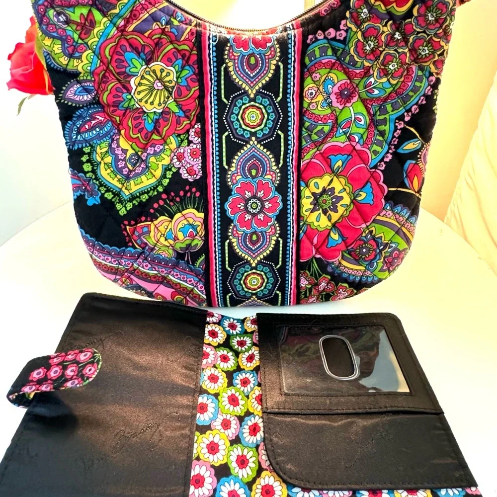 Quilted Vera Bradley Purse & Matching Wallet Floral Paisley Women's Handbag Set - Picture 10 of 16